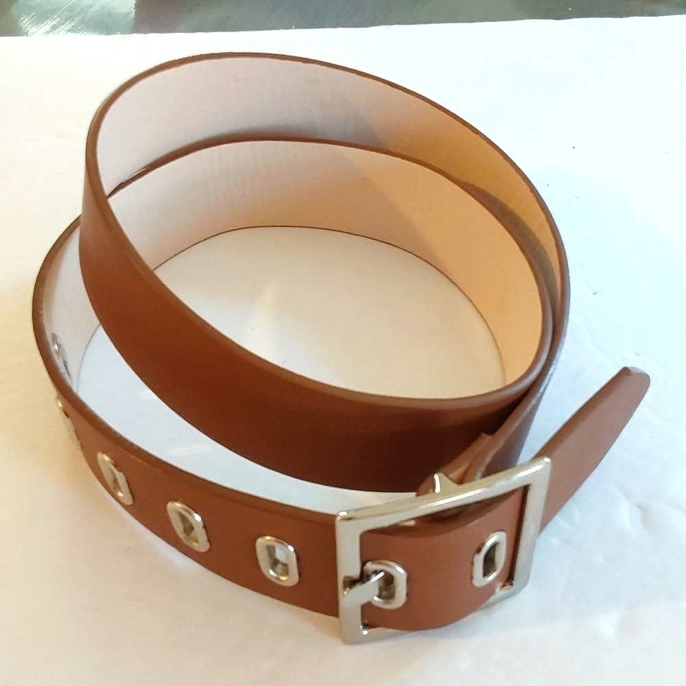 Nine West Womens Brown & Silver Modern BELT Neutral Minimalist Sz.Medium